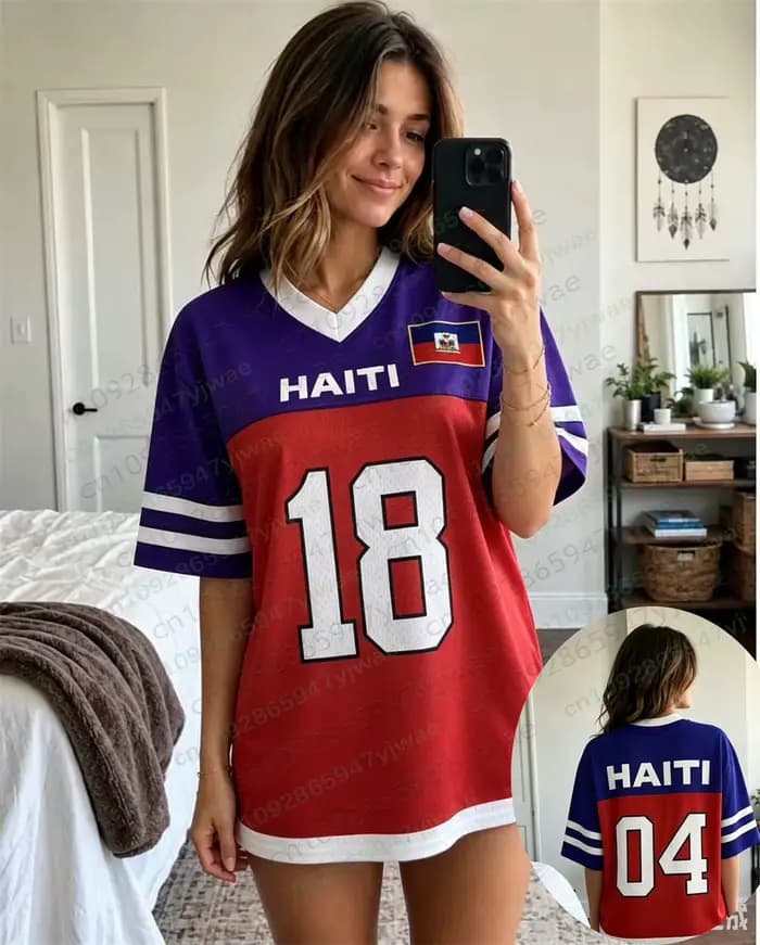 Maillot de football surdimensionné Haiti 1804, style streetwear, manches courtes, haut Y2K, t-shirt 