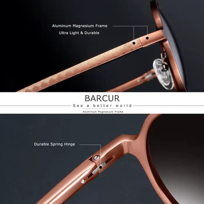 BARCUR-Lunettes de soleil rondes ultra-légères pour hommes et femmes, accessoire rétro vintage, UV40