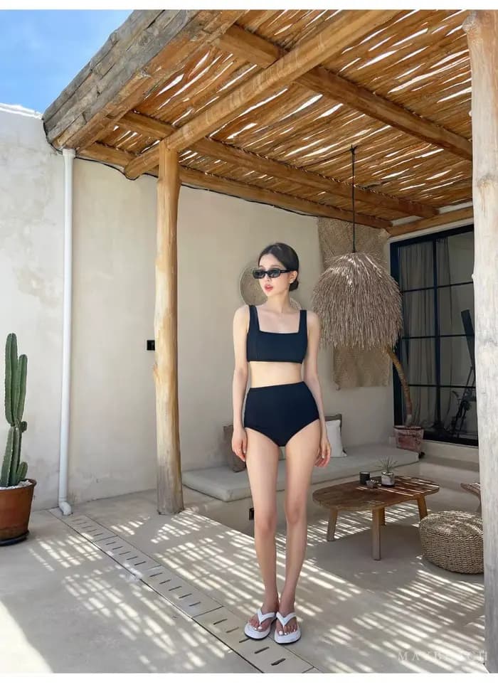 Nouveau Orange blanc noir Bikini taille haute deux pièces maillot de bain femmes maillots de bain vê