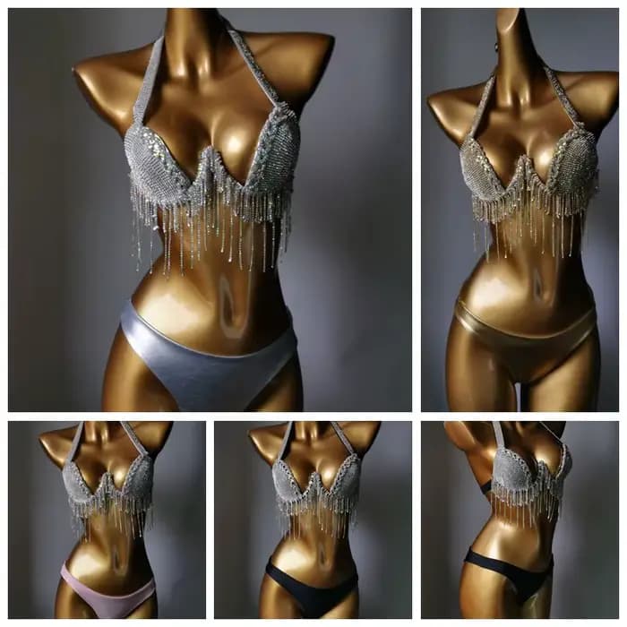 Bikini en cristal avec tige, maillot de bain blingbling, maillot de bain populaire, mode bar, 2023