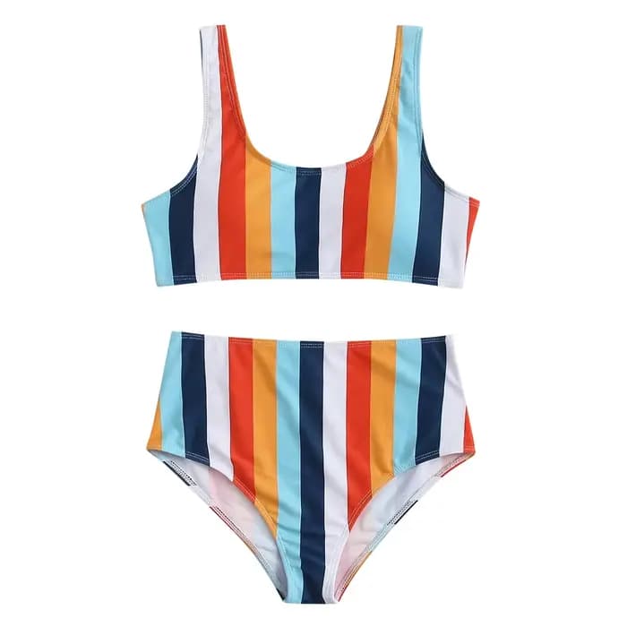 Maillot de bain à rayures, sexy, soutien-gorge push up, culotte taille haute, col licou, ensemble de