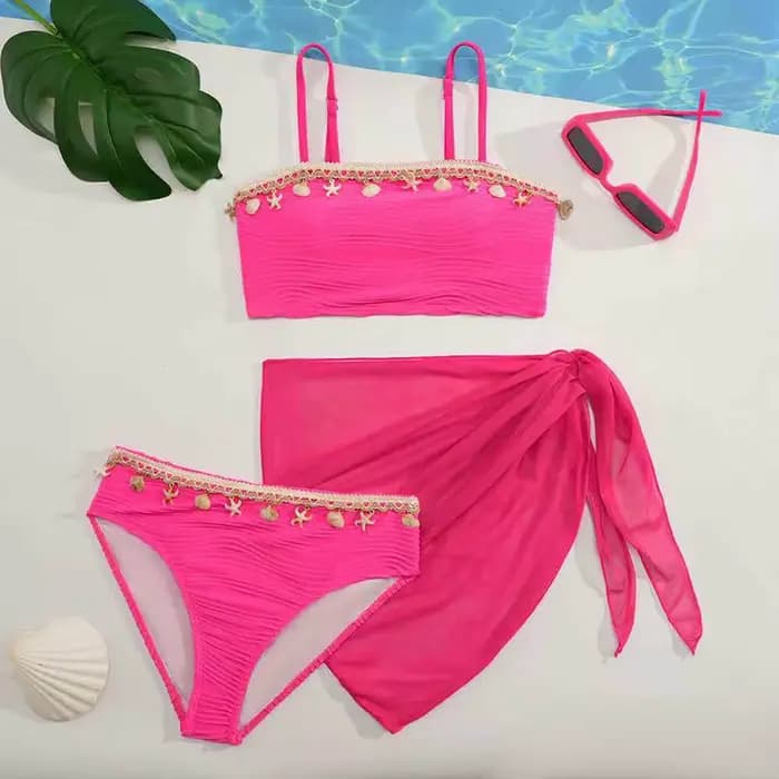 Maillot de bain bikini pour filles, ensemble 3 pièces avec jupe, pour filles de 8, 9, 10, 11, 12 ans