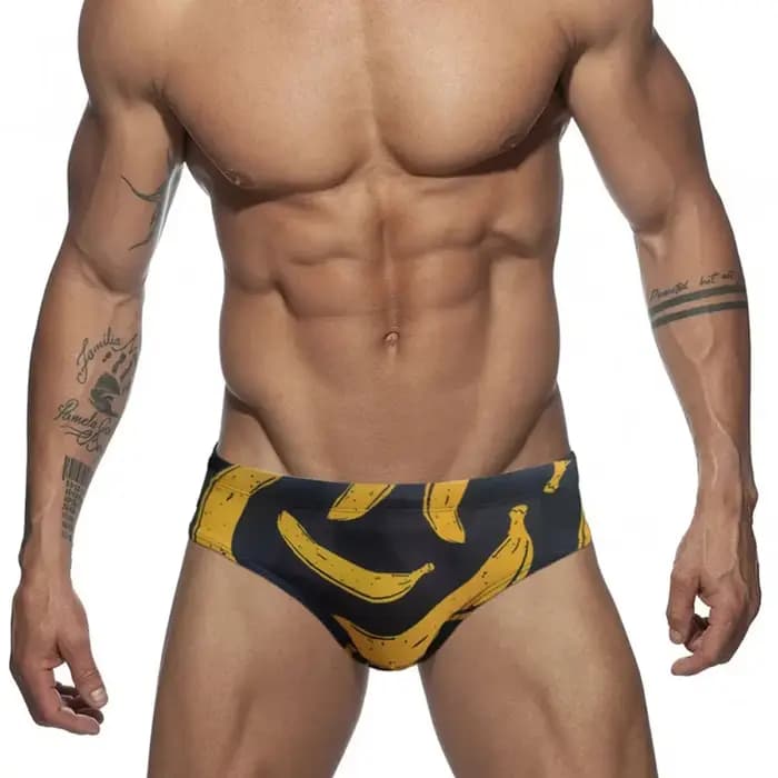 Slip de bain amusant imprimé banane pour hommes, maillot de bain tendance artistique Sexy, short de 