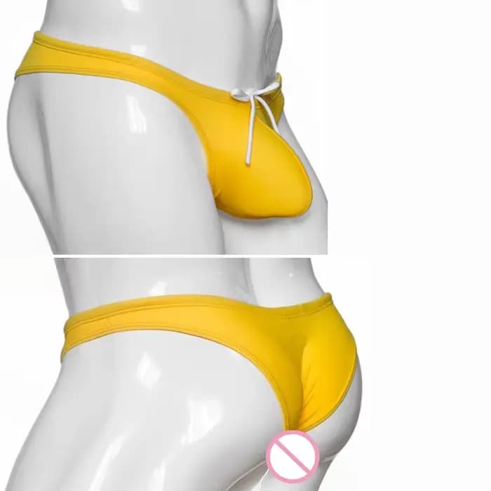 Slip de bain jaune taille basse pour homme, style string, caleçon de bain, short de piscine et de pl