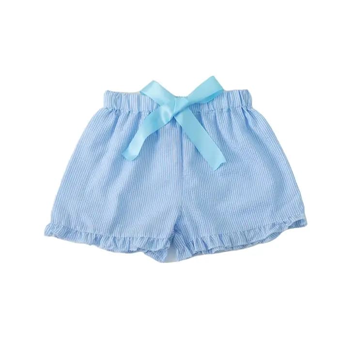 Shorts en seersucker pour femmes, shorts roses rayés, shorts à cordon de serrage avec bordure à vola