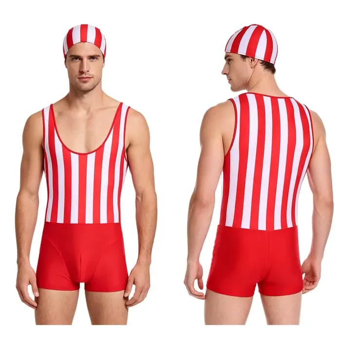 Maillot de bain une pièce pour hommes, avec bonnet de bain, séchage rapide, col bas, sans manches, r