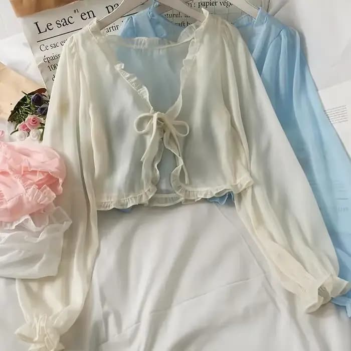 Manteau de Protection Solaire en Dentelle pour Femme, Cardigan à Volants avec Nministériels d, Chemi