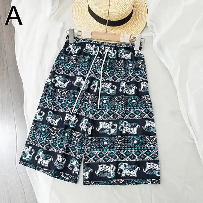 Shorts de plage pour femmes et hommes, pantalons courts à motif d'éléphant, vêtements de voyage bohè