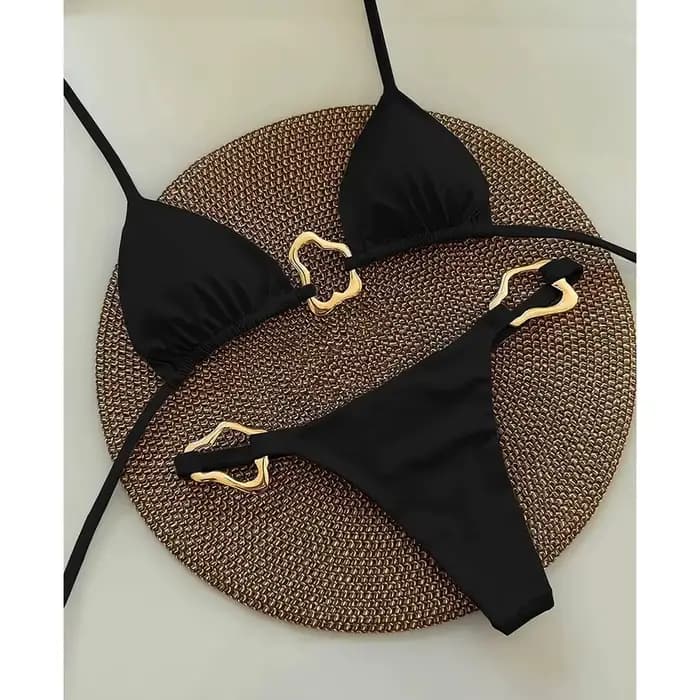 Nouveau Bikini Sexy couleur unie à lacets fendu maillot de bain deux pièces pour les femmes