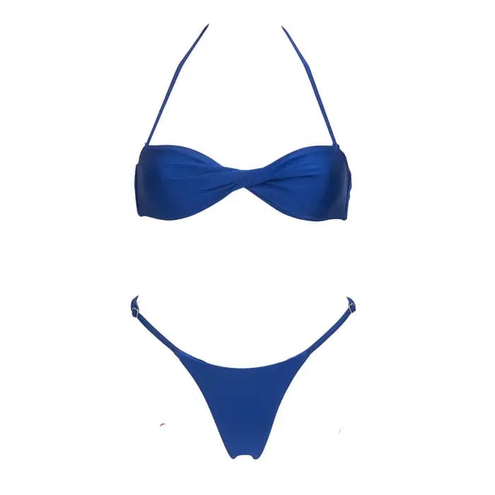 Bnadeau Ensemble 3 pièces sexy : Bikini avec paréo, maillot de bain uni pour femme, style brésilien,