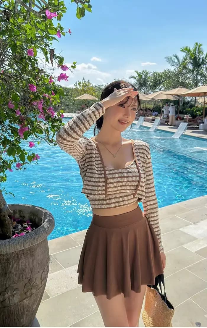 Maillot de bain trois pièces pour femmes, ensemble deux pièces conservateur, taille haute, cache le 