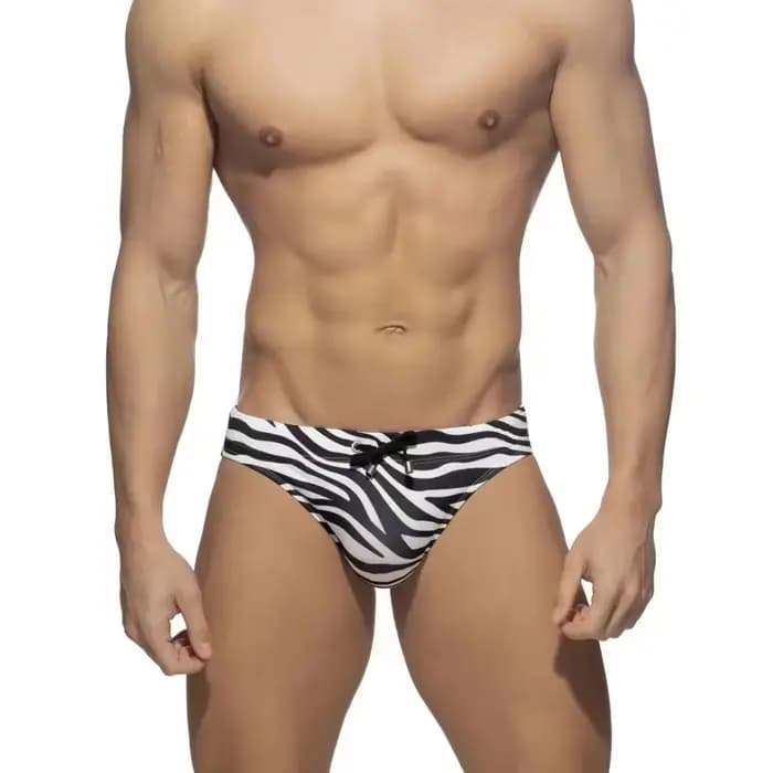 Maillot de bain sexy taille basse pour homme, bikini, slip de bain zèbre à séchage rapide, poudres d