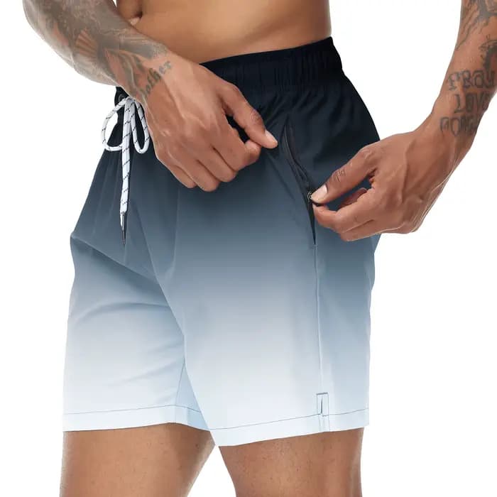 Short de bain pour hommes, short de bain dégradé, short de plage à séchage rapide avec poches zippée