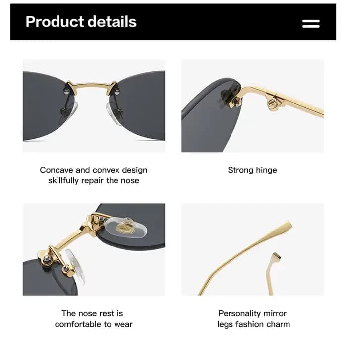 Mode lunettes de soleil sans monture femmes UV400 ovale élégant diamant F lunettes de soleil lunette