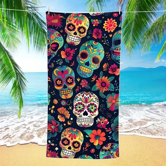 Serviette de plage en microfibre Sugar Skull, serviette de bain Jour des Morts, séchage rapide, sans
