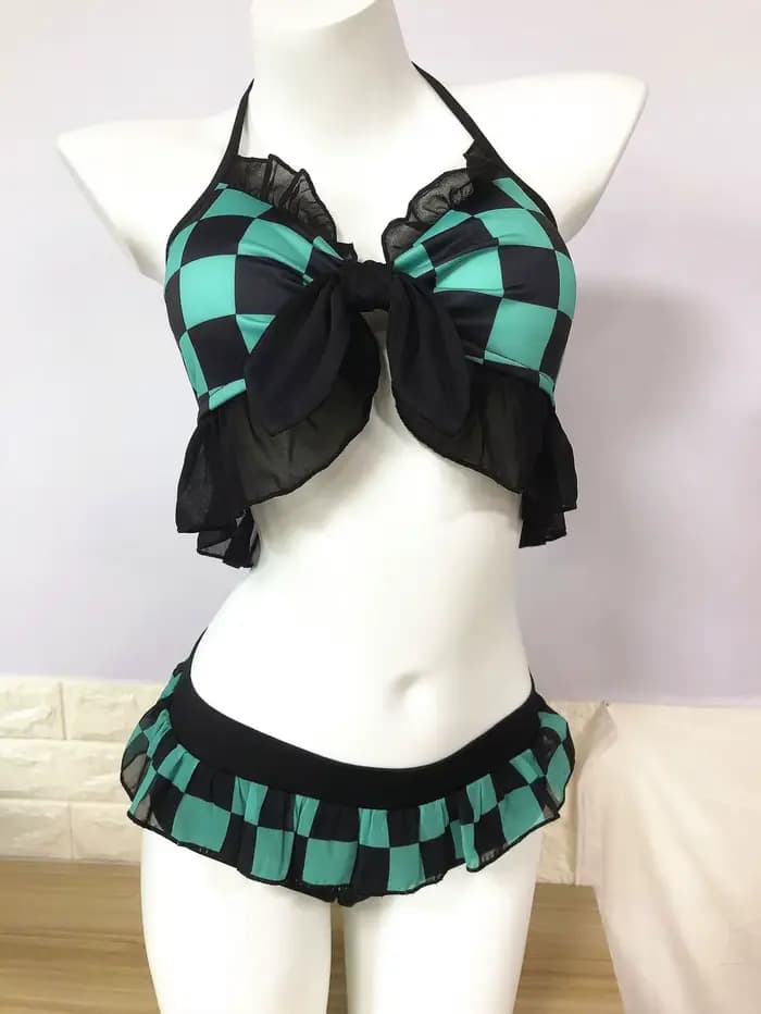 Costume de Cosplay Nezuko Shinobu pour femmes adultes, Anime japonais, Bikini, plage, Halloween, ens