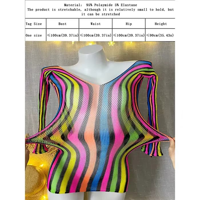 1 pièce Robe de plage moulante pour femme, style résille, transparente et ajourée, à manches longues