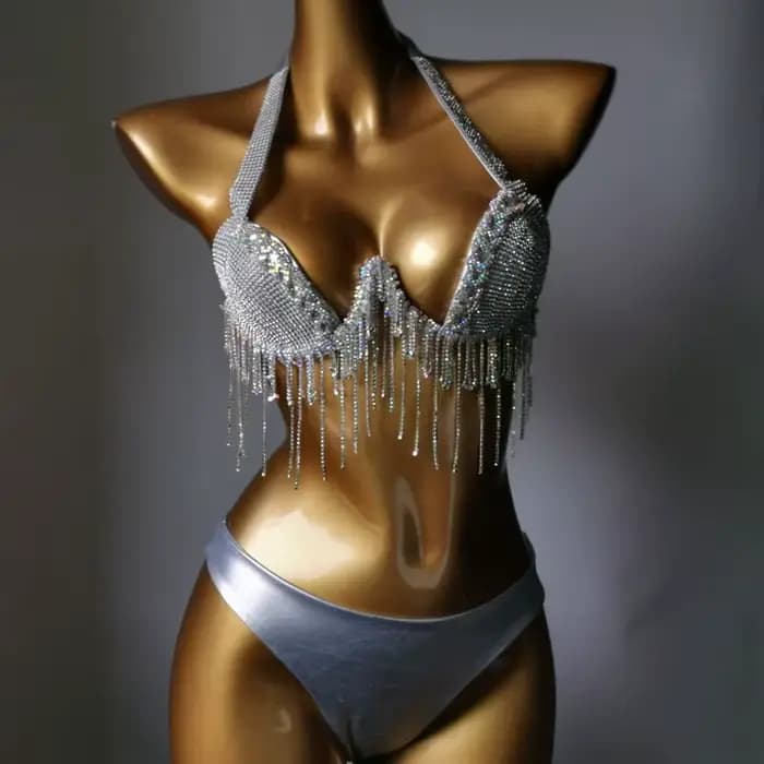 Bikini en cristal avec tige, maillot de bain blingbling, maillot de bain populaire, mode bar, 2023