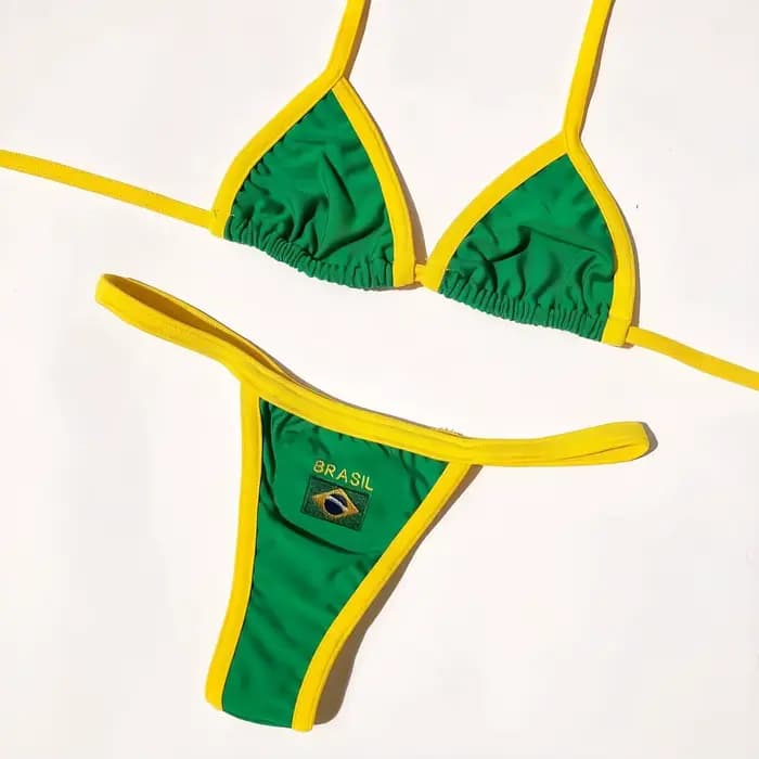 RUOTONSEPT Sexy broderie drapeau du brésil contraste fendu Bikini ensemble femmes maillots de bain P
