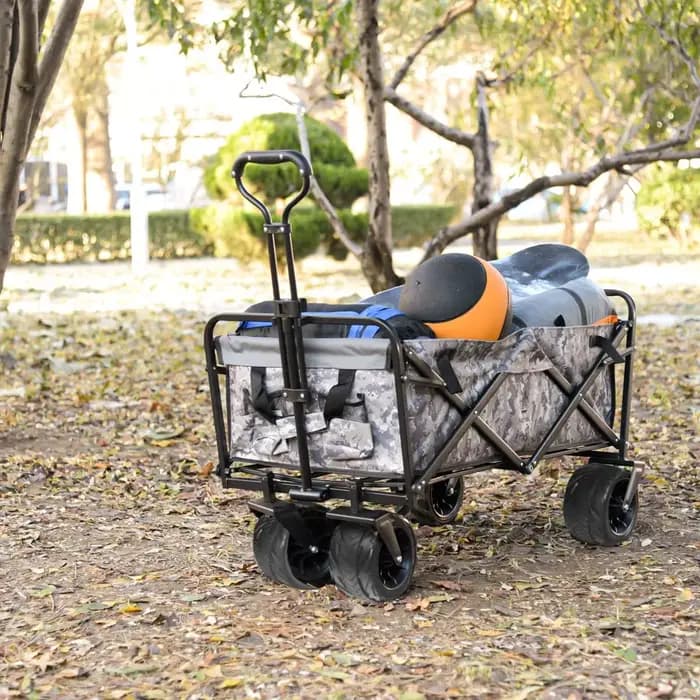 Chariot de plage pliable tout terrain, chariot de plage pliable rapide avec grandes roues pour le sa