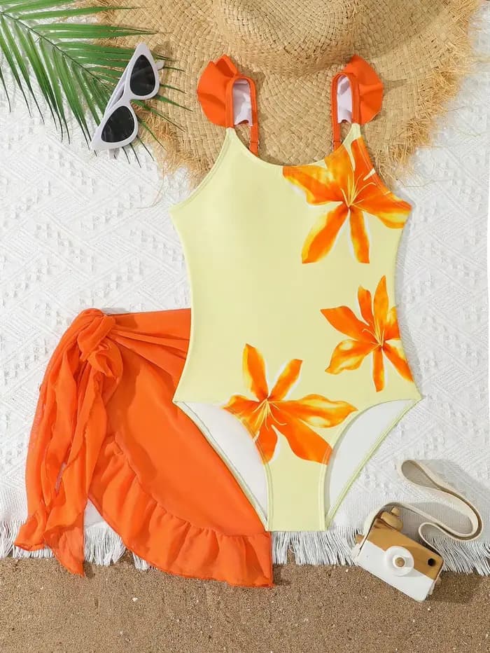 Maillot de bain une pièce avec jupe pour filles de 8 à 12 ans, maillot de bain pour enfants et adole