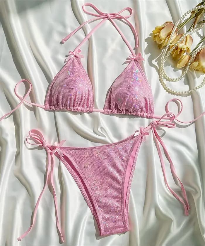 Ensemble bikini dos nu à sequins brillants pour femme 2026, maillot de bain deux pièces brésilien, t