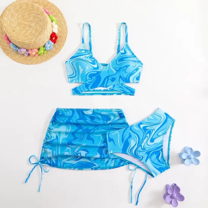 Maillot de bain pour filles de 3 à 12 ans, vêtements de plage pour enfants avec jupe, ensemble de bi