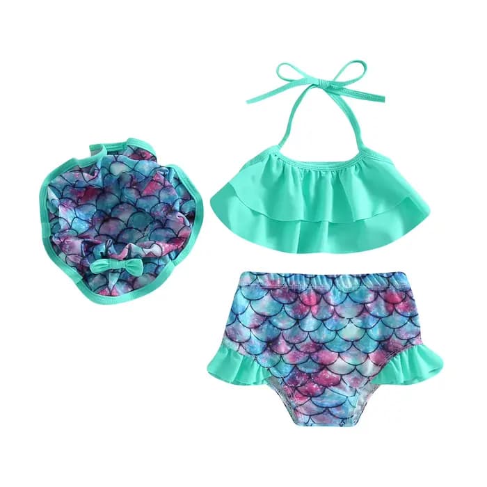 Maillot de bain Bikini pour petites filles, sans manches, col licou, à volants, haut court, gilet, s