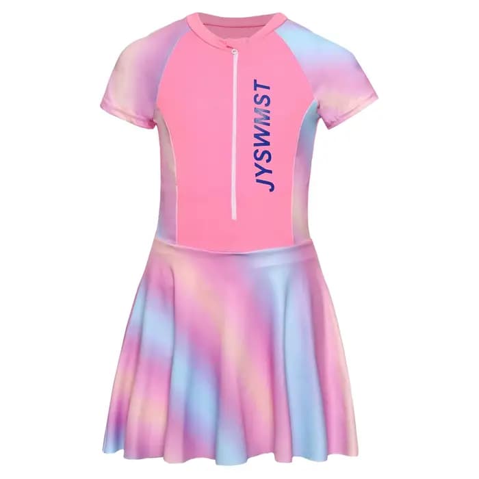 Robe de bain une pièce pour filles, manches courtes, bloc de couleurs, avec coussinets de poitrine, 