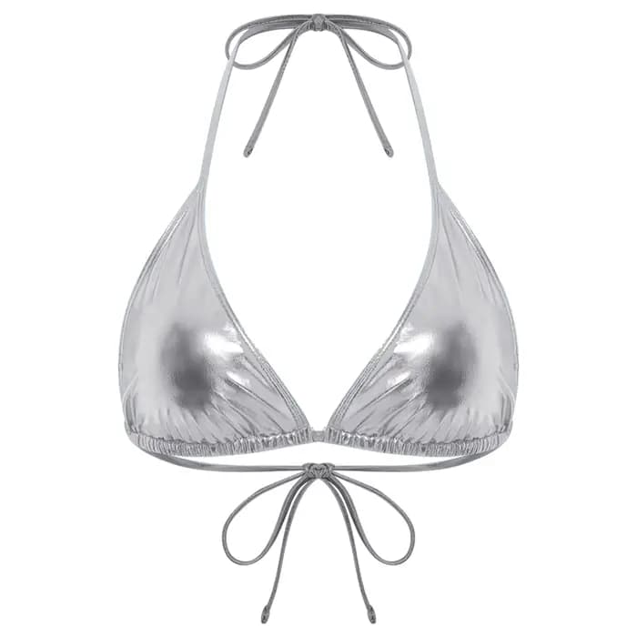 Maillot de bain bikini pour femme, haut de soutien-gorge métallique brillant, à nouer, col licou, Tr