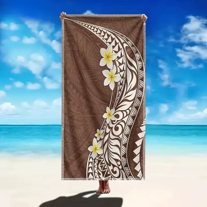 Grande serviette de bain tropicale en frangipanier, imprimé tatouage traditionnel samoan, microfibre