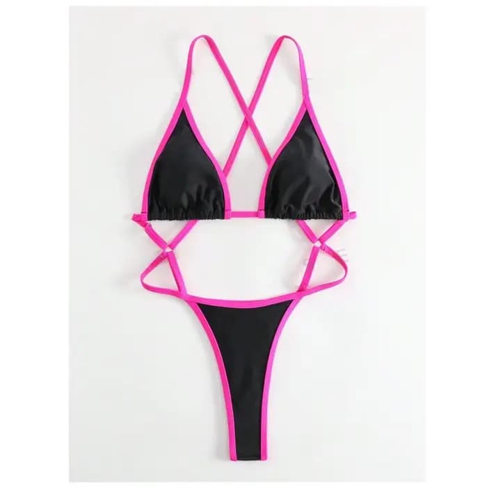 Cikini Summer Beach Maillot de bain une pièce avec bordure contrastée et col licou pour femme - Mail