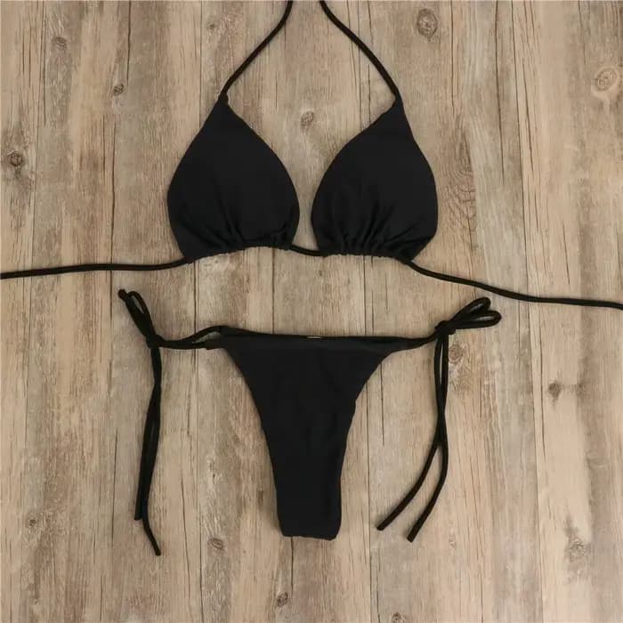 Sexy string Bikini ensemble côté licou cravate maillot de bain dames sangle fendue réglable pansemen