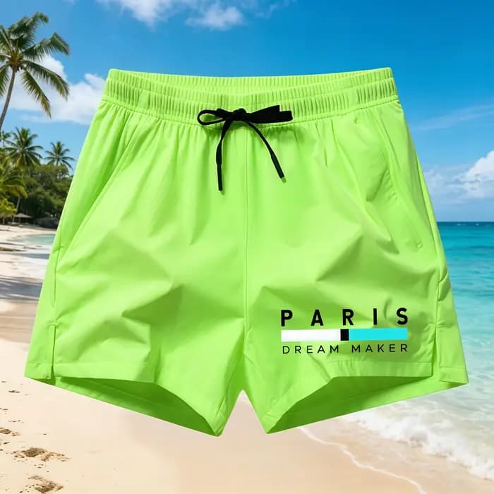 Short de plage imprimé Paris pour hommes, pantalon de bain extensible avec cordon de serrage à la ta