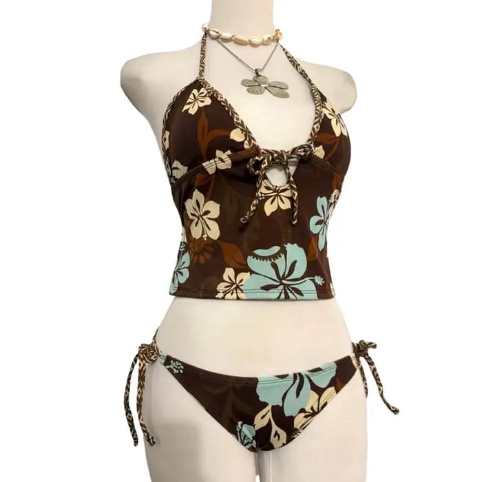 Ensemble de 2 maillots de bain pour femmes, style Y2K, tendance estivale, plage, punk, Harajuku, vin