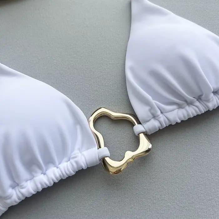 Nouveau Bikini Sexy couleur unie à lacets fendu maillot de bain deux pièces pour les femmes