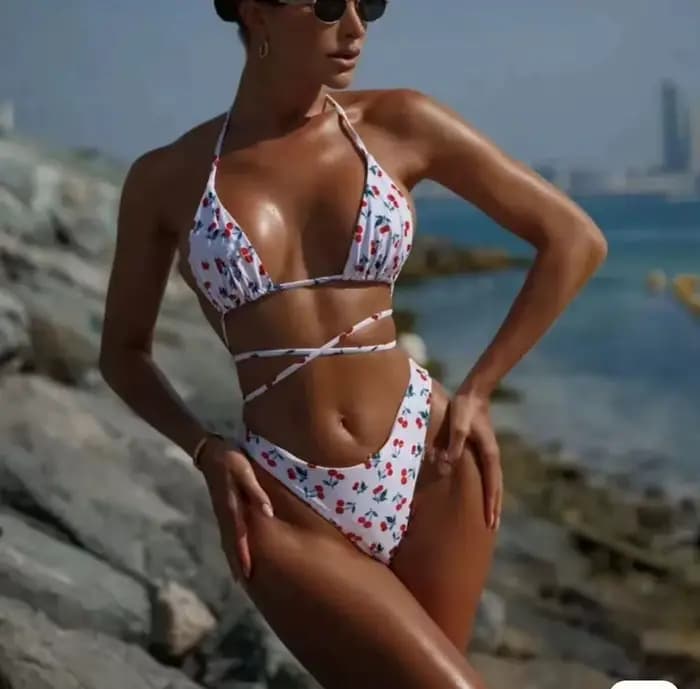 Maillot de bain brésilien imprimé léopard pour femmes, ensemble deux pièces, col licou, taille moyen