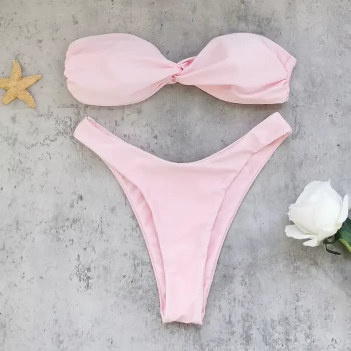 Mode rose Bow Bikini femmes maillot de bain Sexy taille basse épaules nues Biquini dame maillot de b