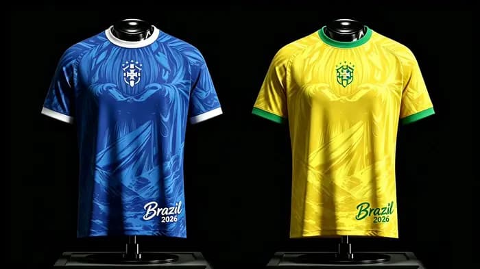 Maillot de football vintage Brésil 2026 à manches courtes, impression 3D, séchage rapide, uniforme d