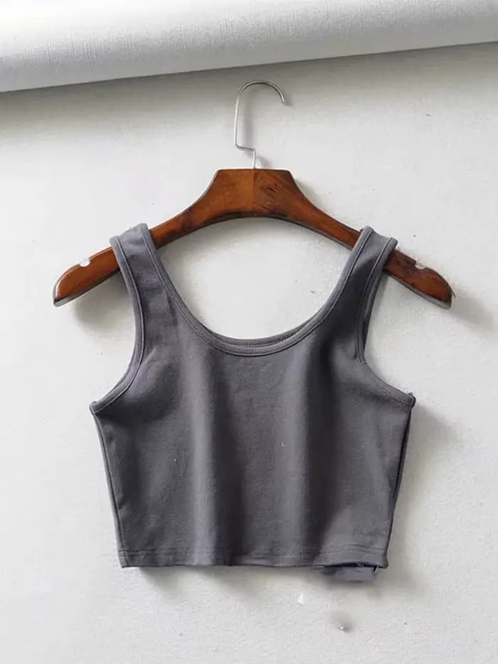 Haut court d'été sexy pour femmes, sans manches, court, en coton, col en U, barre tricotée