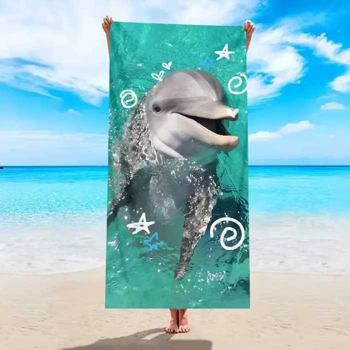 Serviette de plage tortue marine et dauphin, grande serviette de bain animaux marins, séchage rapide