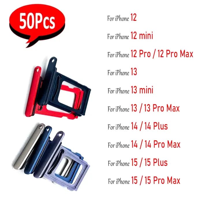 50 pièces, tiroir pour carte SIM, support de fente pour puce, adaptateur, accessoires pour iPhone 12