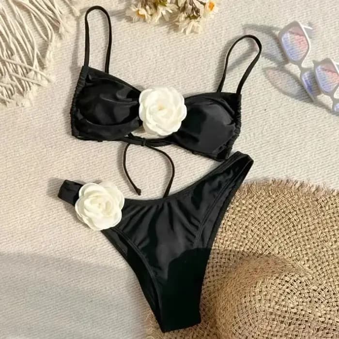 Sexy fleur maillot de bain bandeau string Bikini femmes à lacets maillots de bain natation maillot d