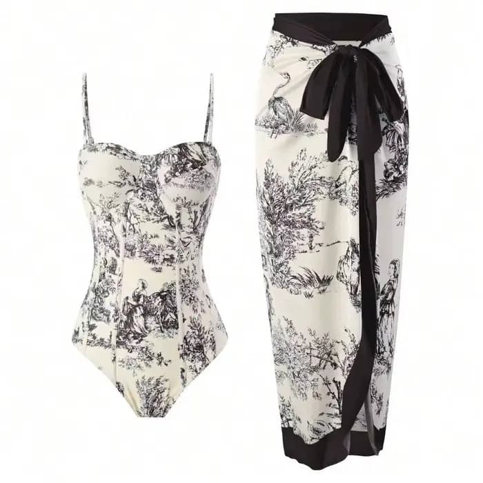 Maillot de bain une pièce à bretelles avec robe de plage 2026, push-up imprimé, pour femme, vêtement