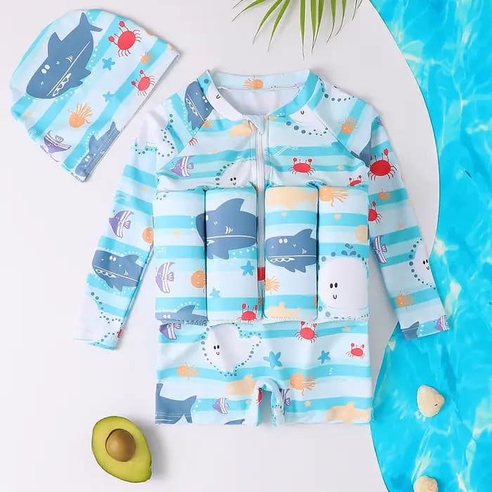 Maillot de bain flottant pour enfants, imprimé baleine de dessin animé, une pièce, protection contre