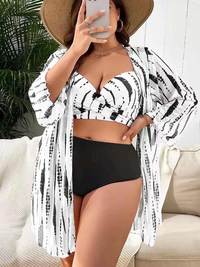 Jucleo-Maillot de bain deux pièces pour femmes, grande taille, sexy, imprimé, taille haute, tenue de