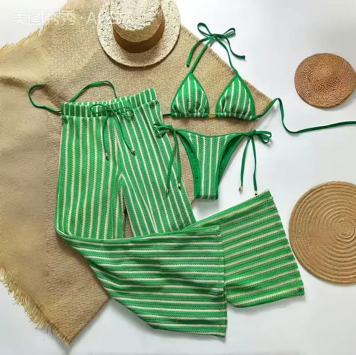 Ensemble de bikini sexy et élégant, maillot de bain taille haute avec soutien, trois pièces, paréo l