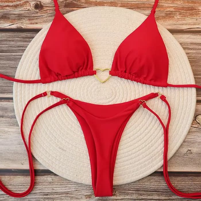 Femmes Sexy brésilien Bikini ensemble licou Triangle haut string bas deux pièces maillot de bain coe