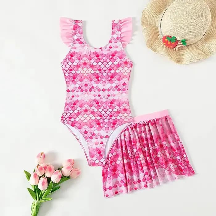 Nouveau maillot de bain une pièce pour filles avec jupe de plage rose imprimé sirène maillot de bain