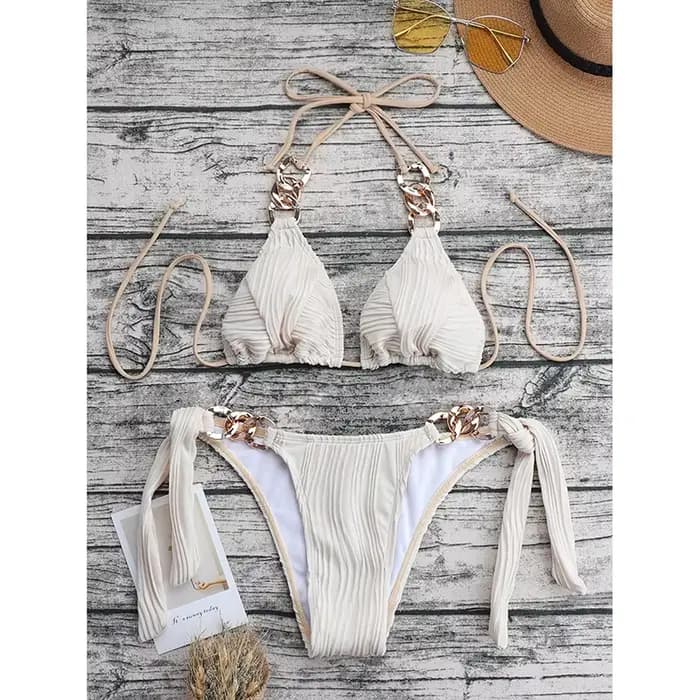 JOLinked-Maillot de bain deux pièces pour femmes, sexy, string, col licou, solide, ensemble deux piè